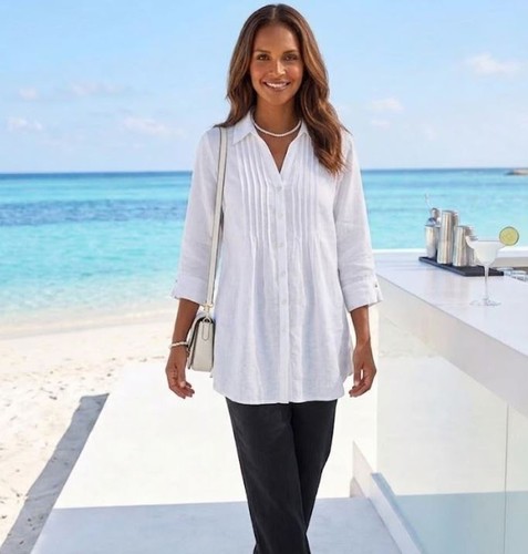 White pleated linen - pleated, tunic
